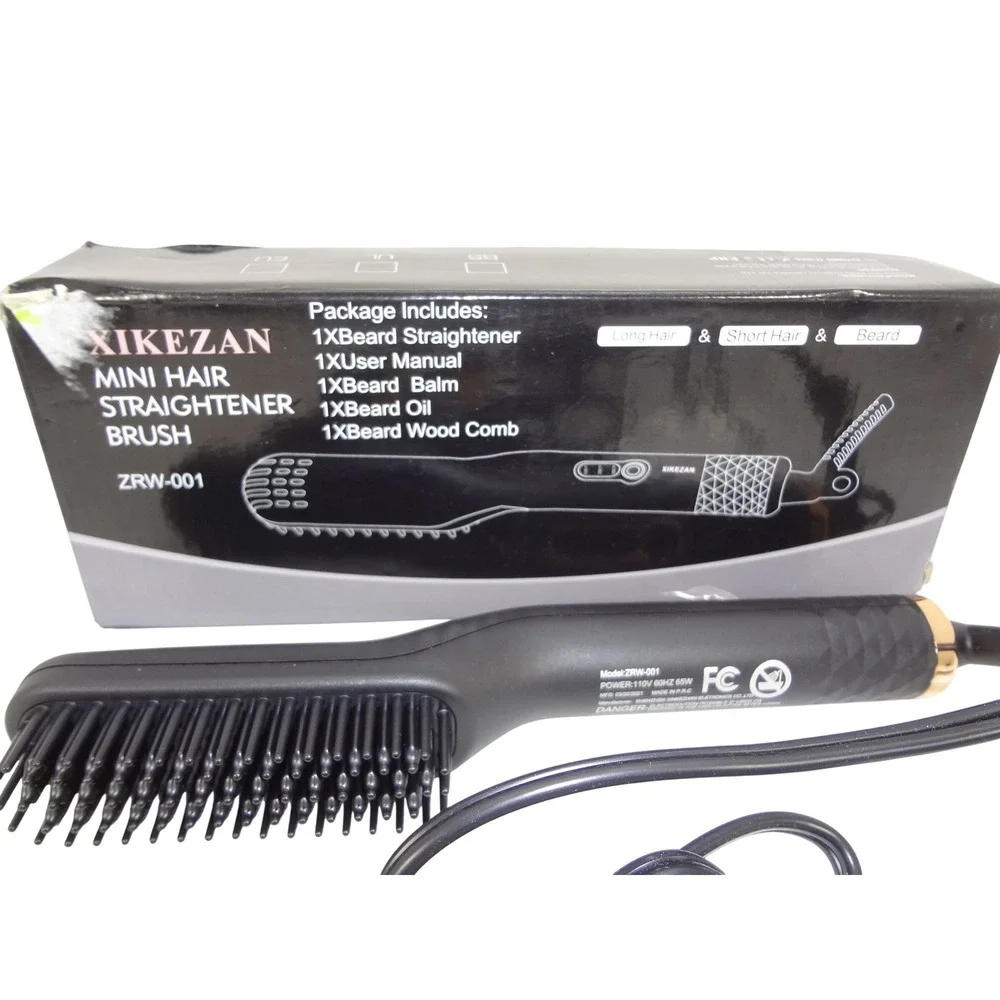 XIKEZAN Mini‎ Hair Straightener Brush ZRW-001 Beard Straightening Kit Black Gold